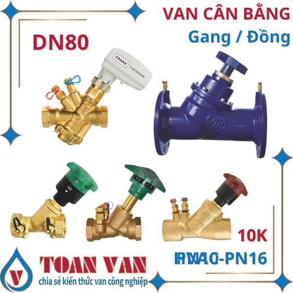 Van cân bằng DN80, D80 phi 80 làm từ đồng, inox và gang.